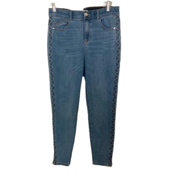 Knox Rose Denim side tribal boho embroidered pattern denim jeans pants size 12 - Picture 6 of 7